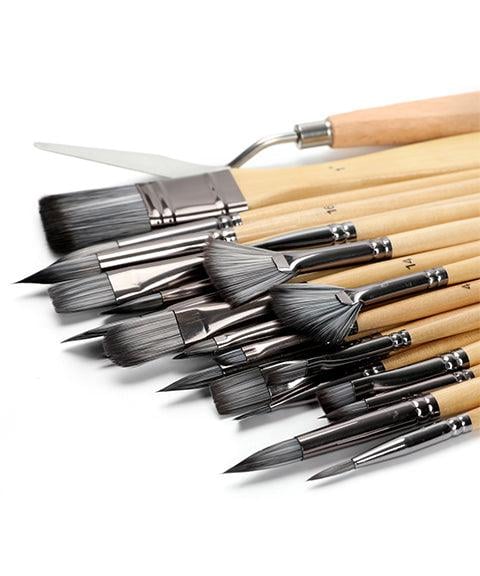 Artist Paint Brush Set | 24 Nylon Brushes with 7 Shapes & Palette Knife | Acrylic, Oil & Watercolor