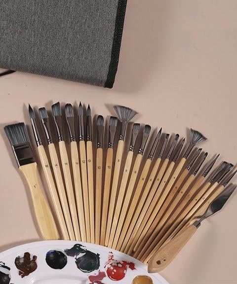 Artist Paint Brush Set | 24 Nylon Brushes with 7 Shapes & Palette Knife | Acrylic, Oil & Watercolor