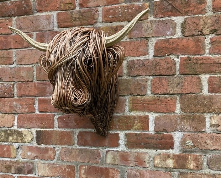 Hand-Woven Wall Art Sculpture | Highland Cattle Design | Rustic Handmade Home Decor | 11.8 × 8.6 in
