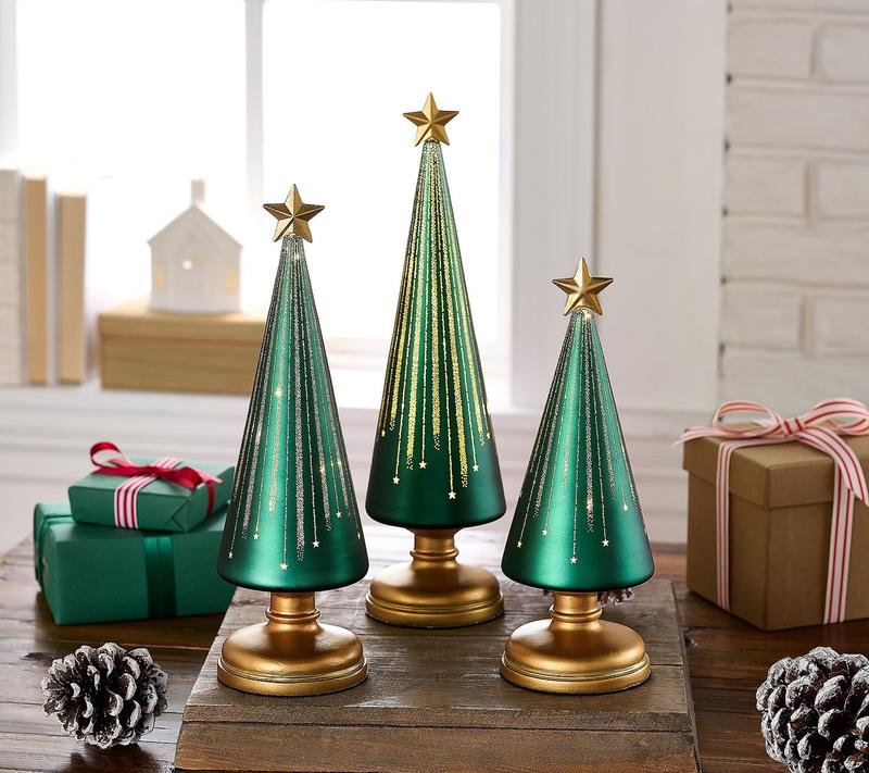 Christmas Decoration | LED Light-Up Tree Set | Battery Operated | Built-In Timer
