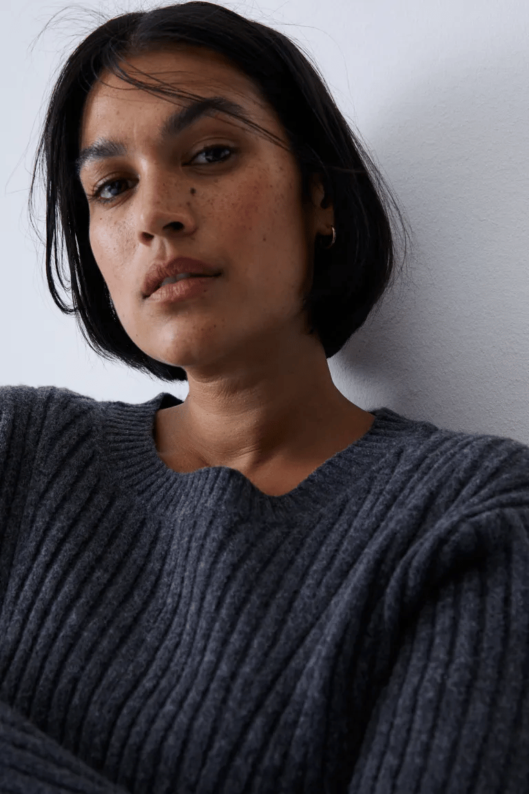 Women’s Rib-Knit Dress | Long Sleeve Slim Fit | Round Neck with Slit Cuffs