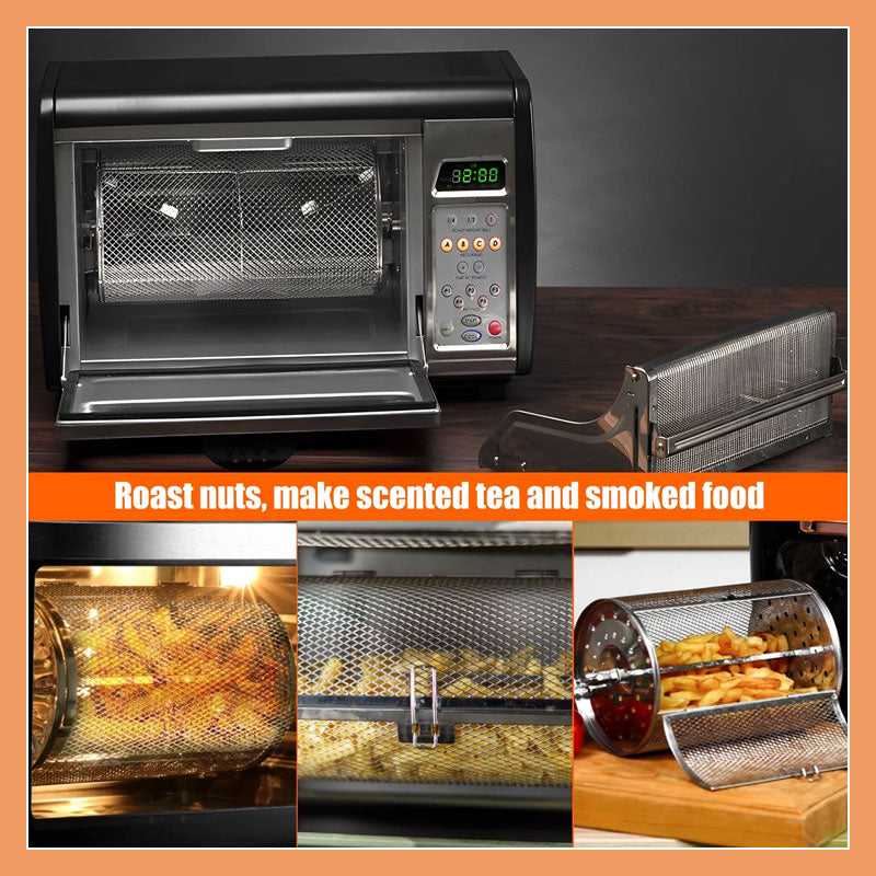 Rotating Baking Cage | 360° Air Fryer Basket | Stainless Steel | Multi-Food Compatible