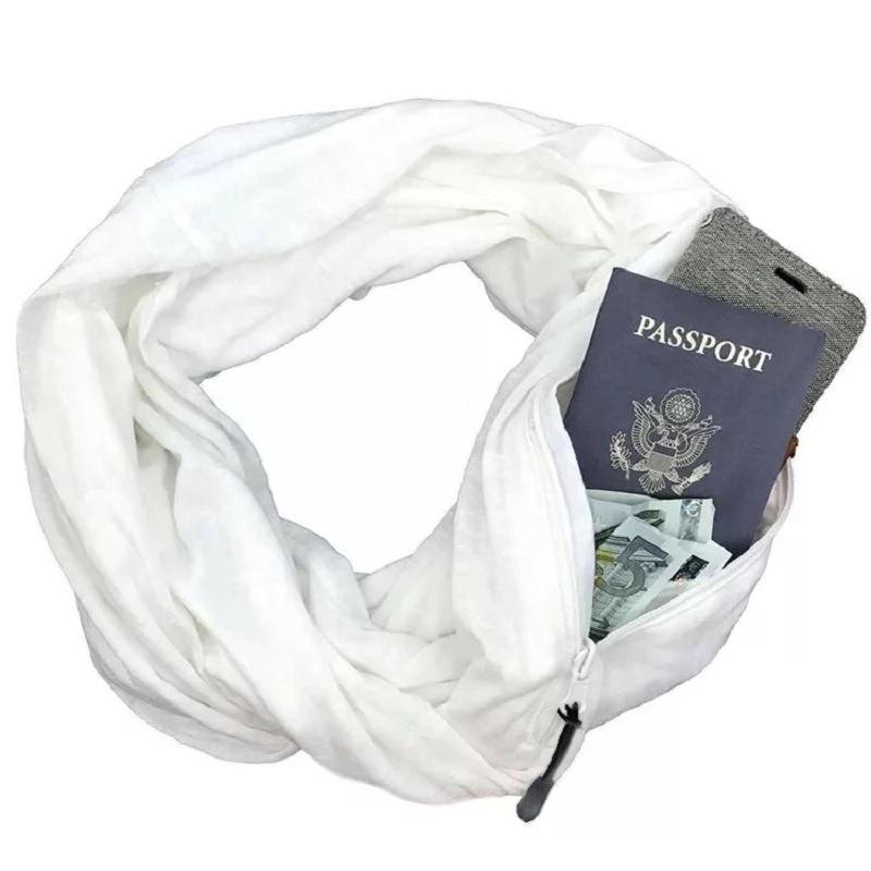 Winter Scarf with Hidden Pocket | Soft Warm Fabric | Travel Essential | 180×50 cm