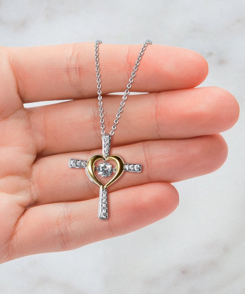 Daughter Necklace Gift | Cross Pendant with Cubic Zirconia | Silver-Plated | 16–18" Chain