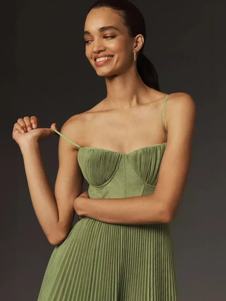 Solange - Pleated Corset Midi Dress for Ladies