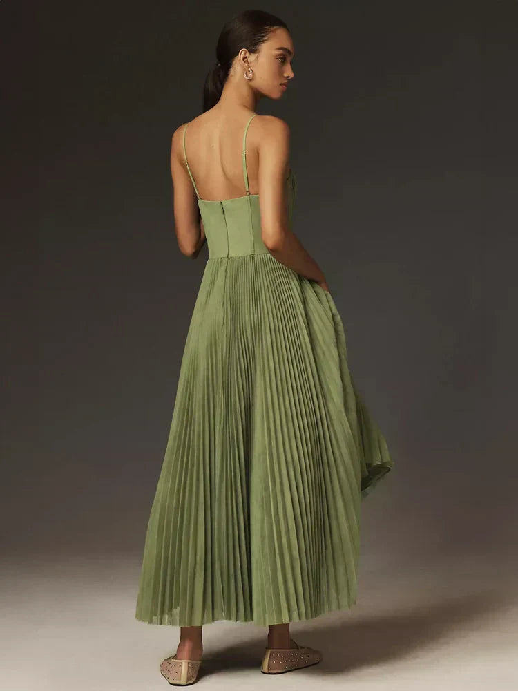 Solange - Pleated Corset Midi Dress for Ladies