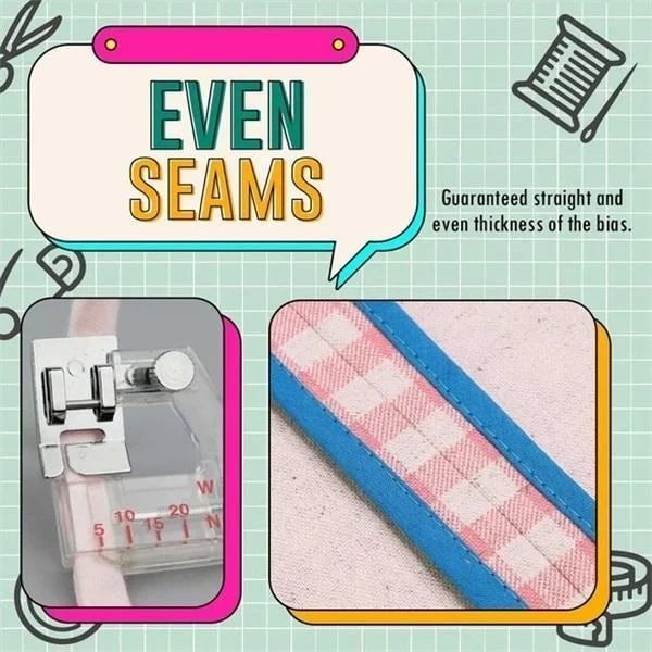 Adjustable Bias Tape Binding Foot | Sewing Machine Presser Foot | Transparent Guide | 0.5–2cm