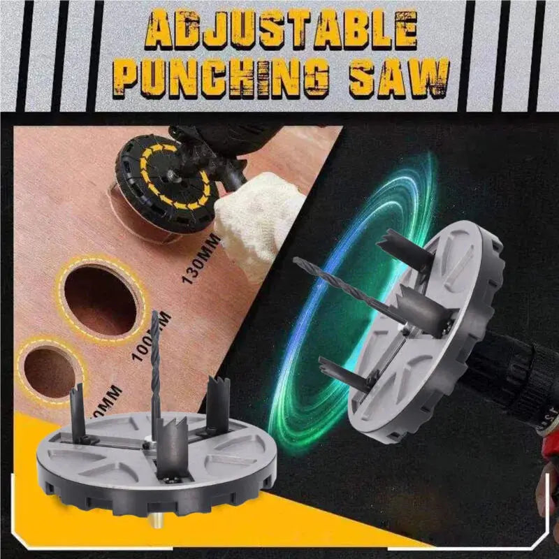 Adjustable Hole Saw Drill Punch | 45–130 mm Diameter | Triple-Blade Design | For Wood, Plaster & Ceiling Cuts