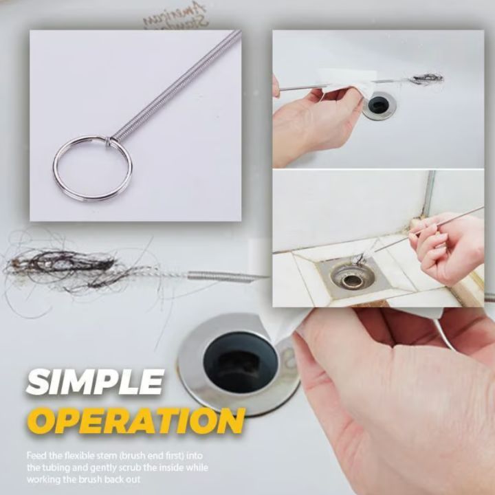 Refrigerator Drain Cleaning Kit | Flexible Brush & Spray Tool | Stainless Steel & Nylon