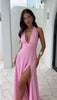 Sexy simple dress with deep V-neck and slit