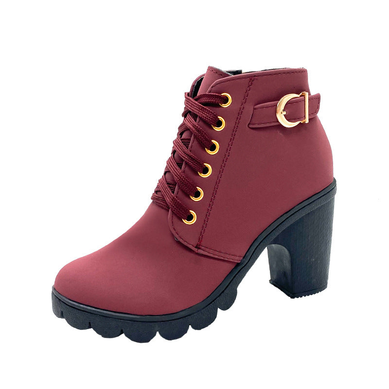 Women’s Chunky Heel Boots | Warm Faux Fur Lining | Non-Slip Sole | PU Leather Design