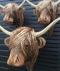 Hand-Woven Wall Art Sculpture | Highland Cattle Design | Rustic Handmade Home Decor | 11.8 × 8.6 in