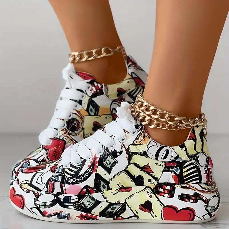 Hazel | Stylish Graffiti Print Women's Sneakers