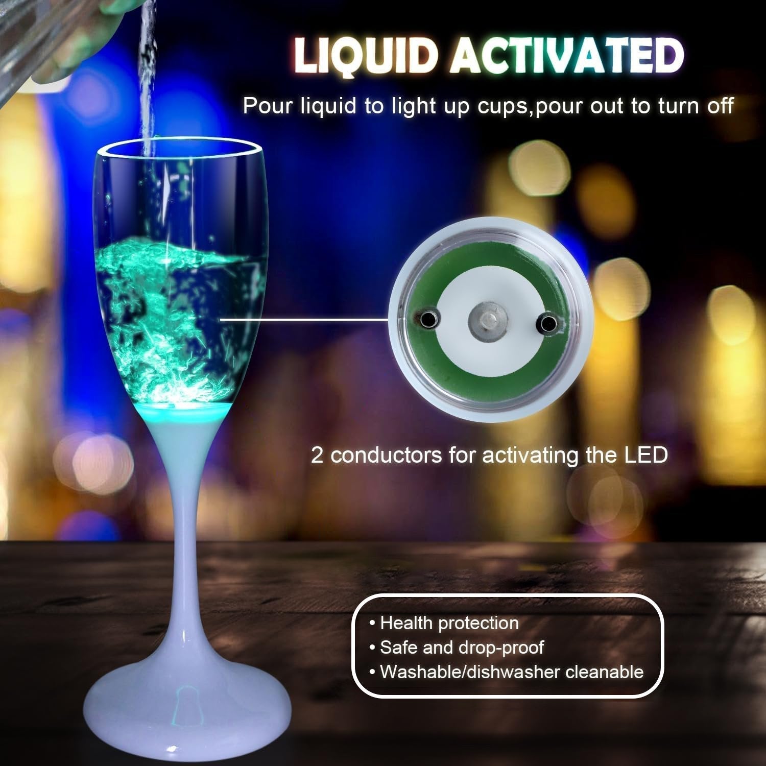 LED Wine Glasses | Light-Up Drinkware with 6 Colors | Liquid-Activated | Reusable Party Cups 4–8oz