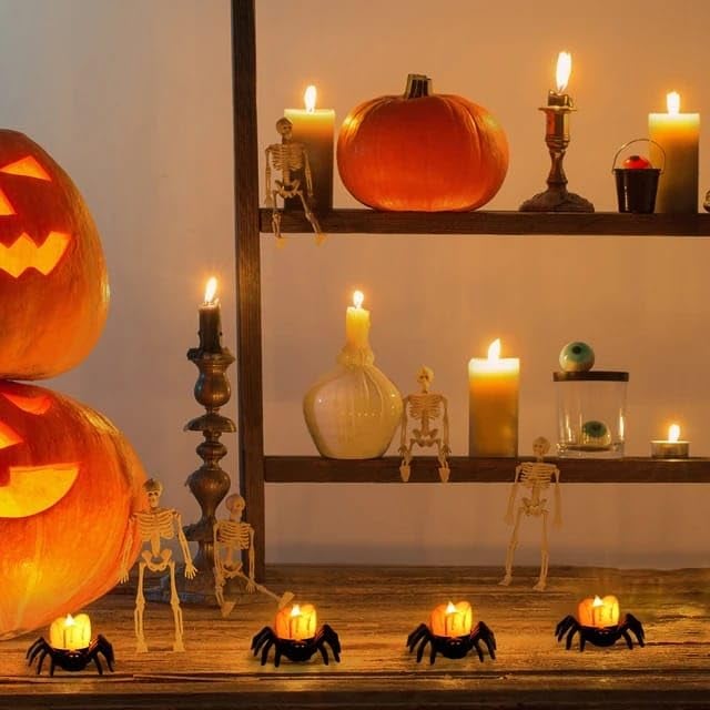 Halloween Spider LED Candle Lights | Flameless Battery Operated | Warm Yellow Glow | Indoor/Outdoor Decoration