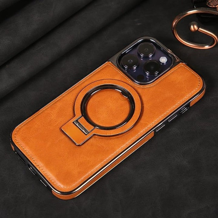 LeatherGuard™ Phone Case | Premium Leather with Stand & Magnetic Wireless Charging Support
