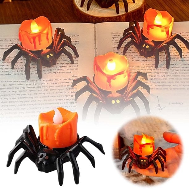 Halloween Spider LED Candle Lights | Flameless Battery Operated | Warm Yellow Glow | Indoor/Outdoor Decoration