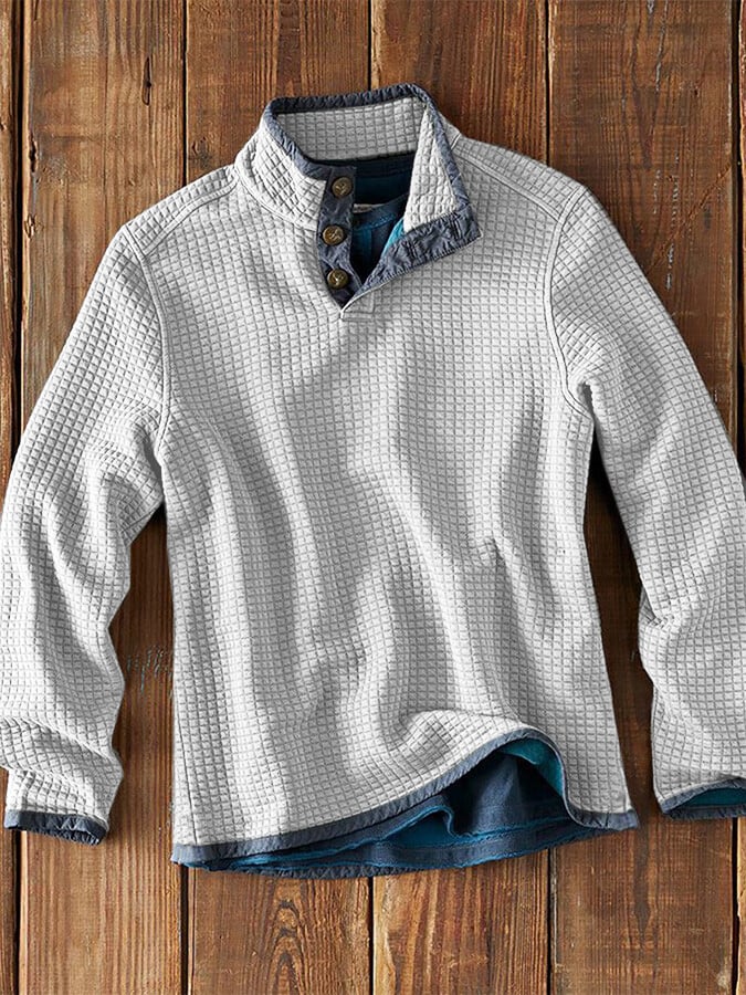 Men’s Casual Shirt | Stand Collar | Long Sleeve | Solid Color | Spring/Autumn
