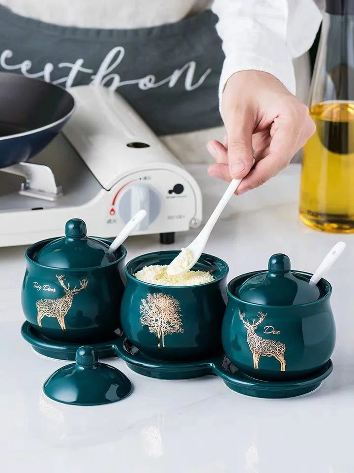 Creative Nordic Style Light Luxury Emerald Ceramic Seasoning Jar Set