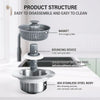 Drain Strainer & Stopper | 304 Stainless Steel + ABS | Anti-Clog Basket | Fits Standard Kitchen Sinks