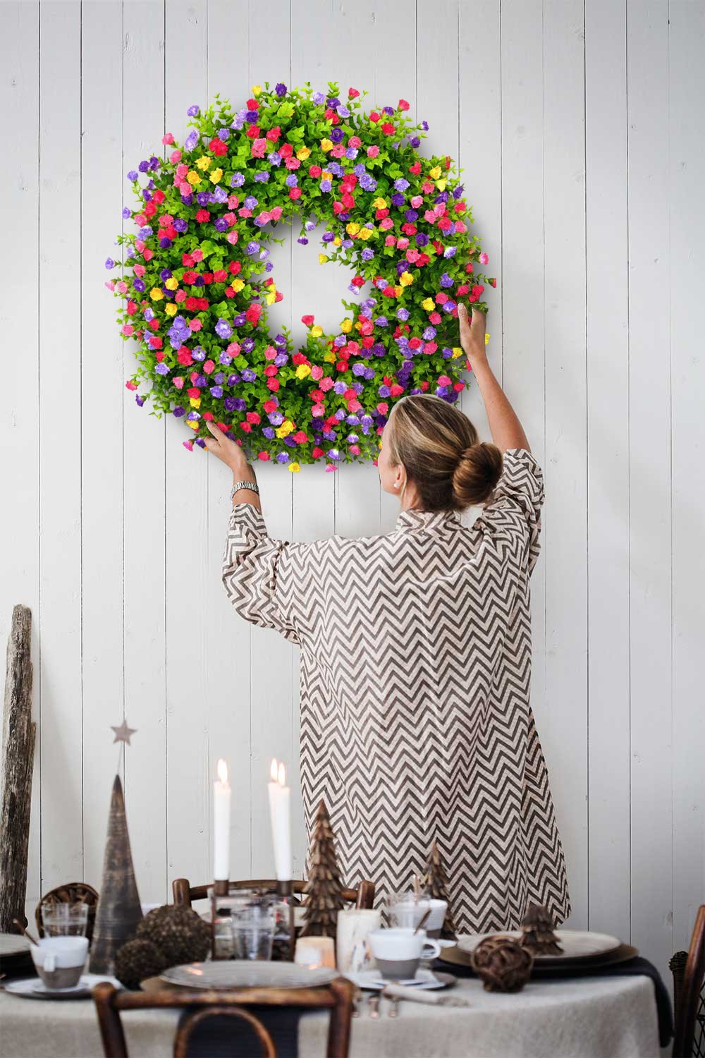 BloomWreath™ Spring & Summer Front Door Wreath | Handmade Floral Grapevine Accent