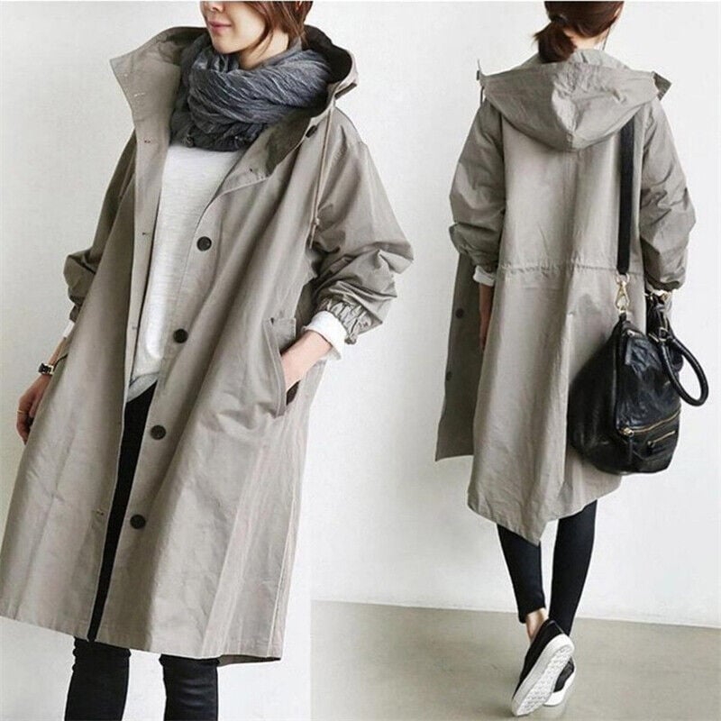 Waterproof women's trench coat with hood