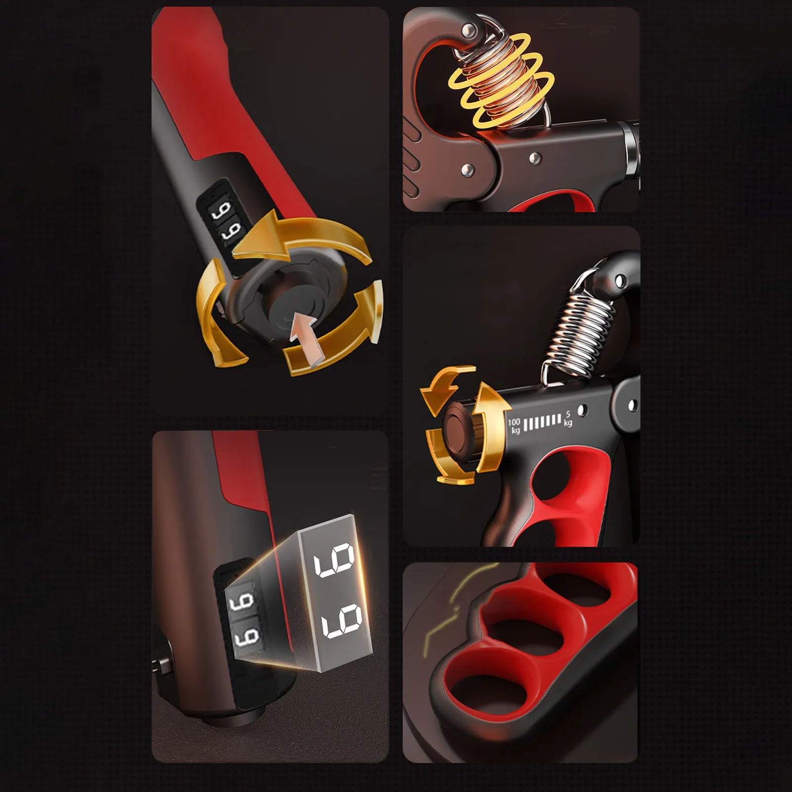 Adjustable Hand Grip Strengthener | 5–100KG Resistance | Rep Counter | Non-Slip Handles