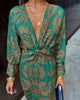 Blue Floral Midi Dress - V-Neck Long Sleeve Fall Fashion Women's Evening