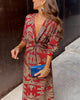 Blue Floral Midi Dress - V-Neck Long Sleeve Fall Fashion Women's Evening