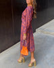 Blue Floral Midi Dress - V-Neck Long Sleeve Fall Fashion Women's Evening