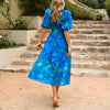 Blue Tropical Chiffon Midi V-Neck Beach Dress for Women