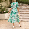 Blue Tropical Chiffon Midi V-Neck Beach Dress for Women