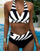 High-Waist Blue Striped Bikini - Halter Neck Two-Piece Swimwear 2023