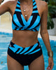 High-Waist Blue Striped Bikini - Halter Neck Two-Piece Swimwear 2023