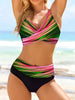 High-Waisted Tribal Print Black & Turquoise Cross-Front Bikini
