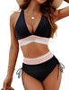 Plus Size Black Crochet Halter Bikini Set, High-Waisted Swimwear