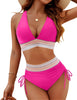 Plus Size Black Crochet Halter Bikini Set, High-Waisted Swimwear