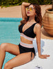 Plus Size Black Crochet Halter Bikini Set, High-Waisted Swimwear
