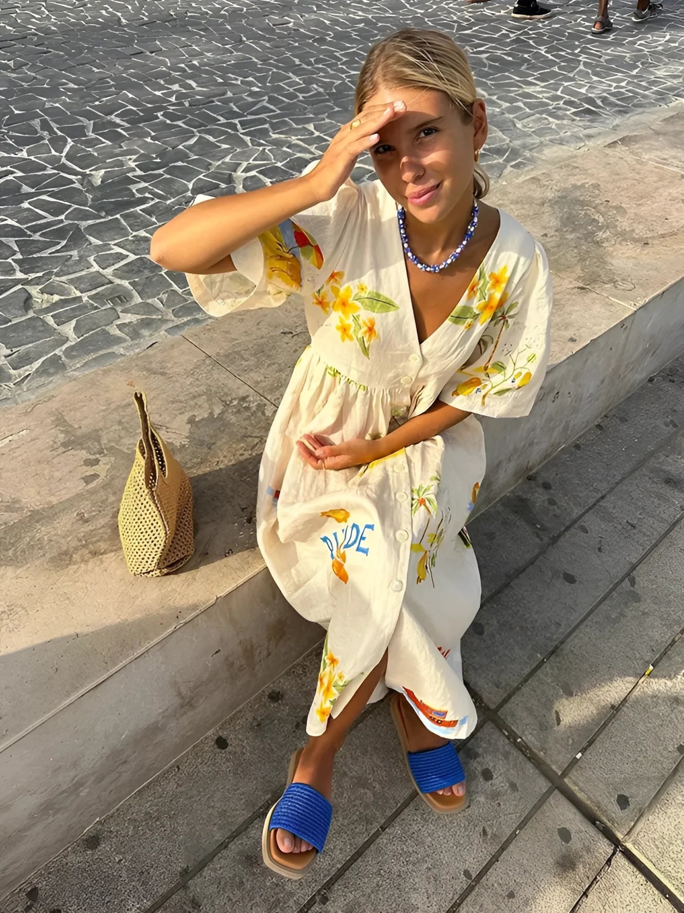 RHODE Dress - Women's Cotton Printed Summer Maxi with Fruit Pattern