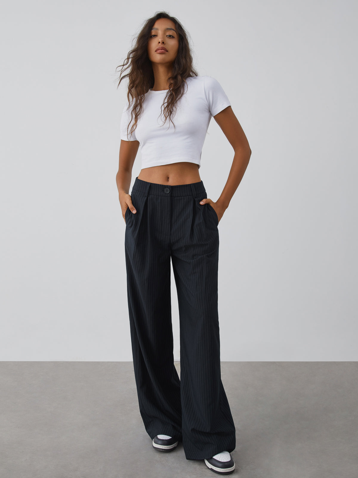 Dalia | Chic Wide Pinstripe Design Women's Pants