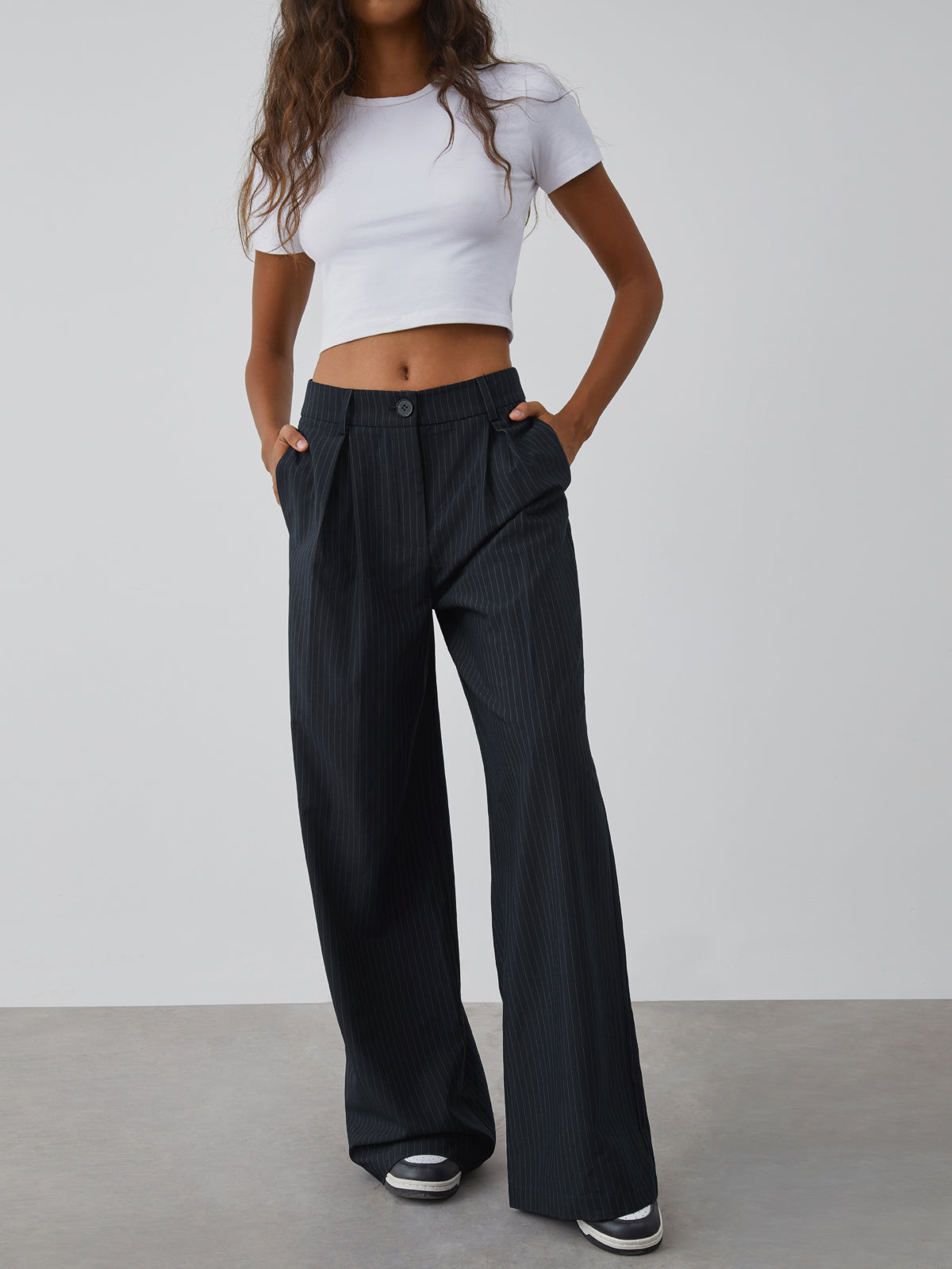 Dalia | Chic Wide Pinstripe Design Women's Pants
