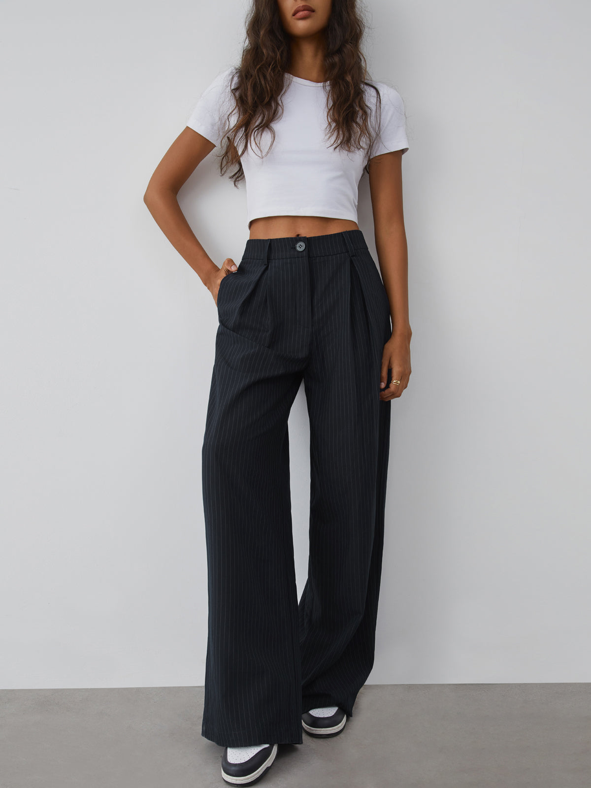 Dalia | Chic Wide Pinstripe Design Women's Pants