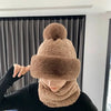 Women’s Winter Beanie Hat with Scarf | Fuzzy Faux Fur | Windproof & Warm