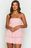 Women’s Mini Dress | Strapless Ruffle | Tiered Party Style | Pink