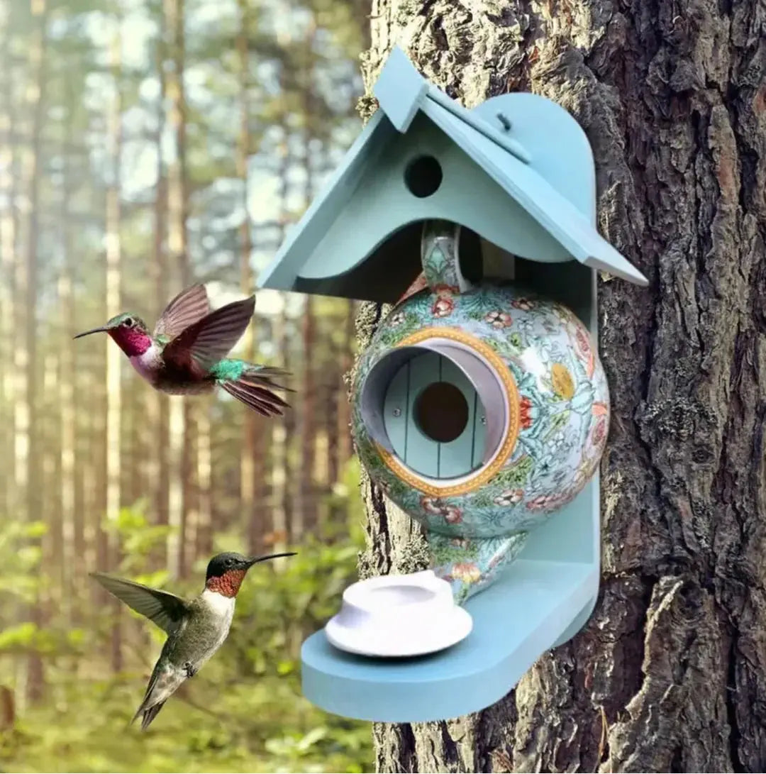 Teapot Birdhouse | Hand-Painted Resin | Weather-Resistant Outdoor Garden Decoration