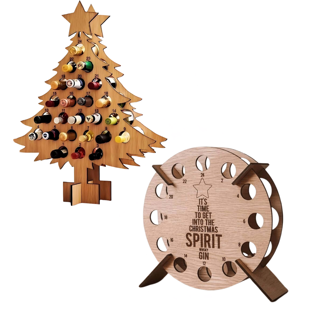 Christmas Advent Calendar Tree | Wooden Beer & Wine Holder | Reusable Birch Wood