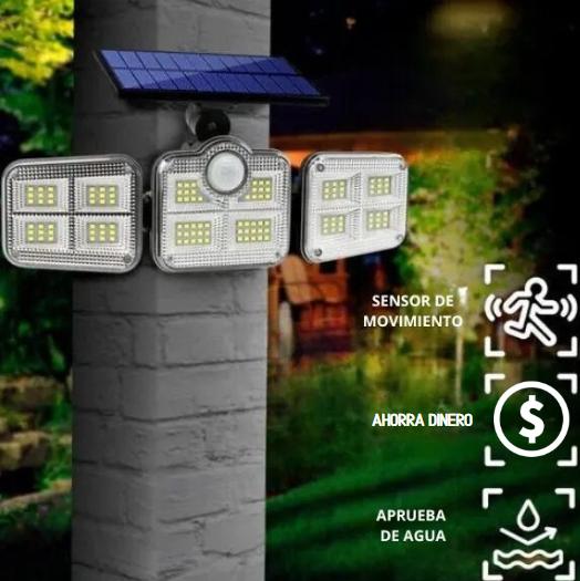 Solar LED Spotlight | Outdoor Motion Sensor | 3-Head Adjustable | 74 LEDs