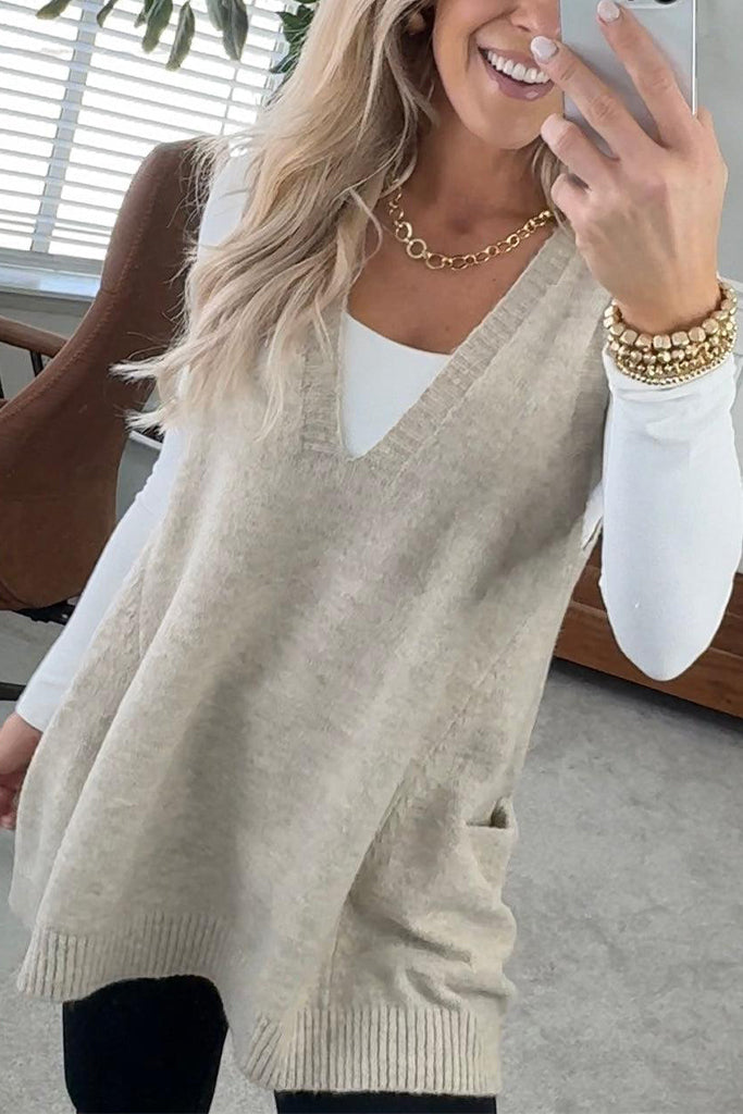 Women’s Sweater Vest | Cozy Oversized Fit with Pockets | Lightweight & Fuzzy Knit