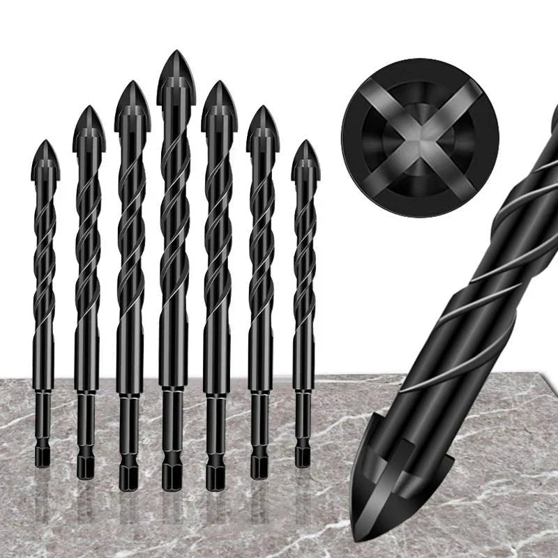 Drill Bit Set | 7-Piece Hard Alloy | 4-Edge Cross Design | Tile, Glass & Wood Precision Drilling