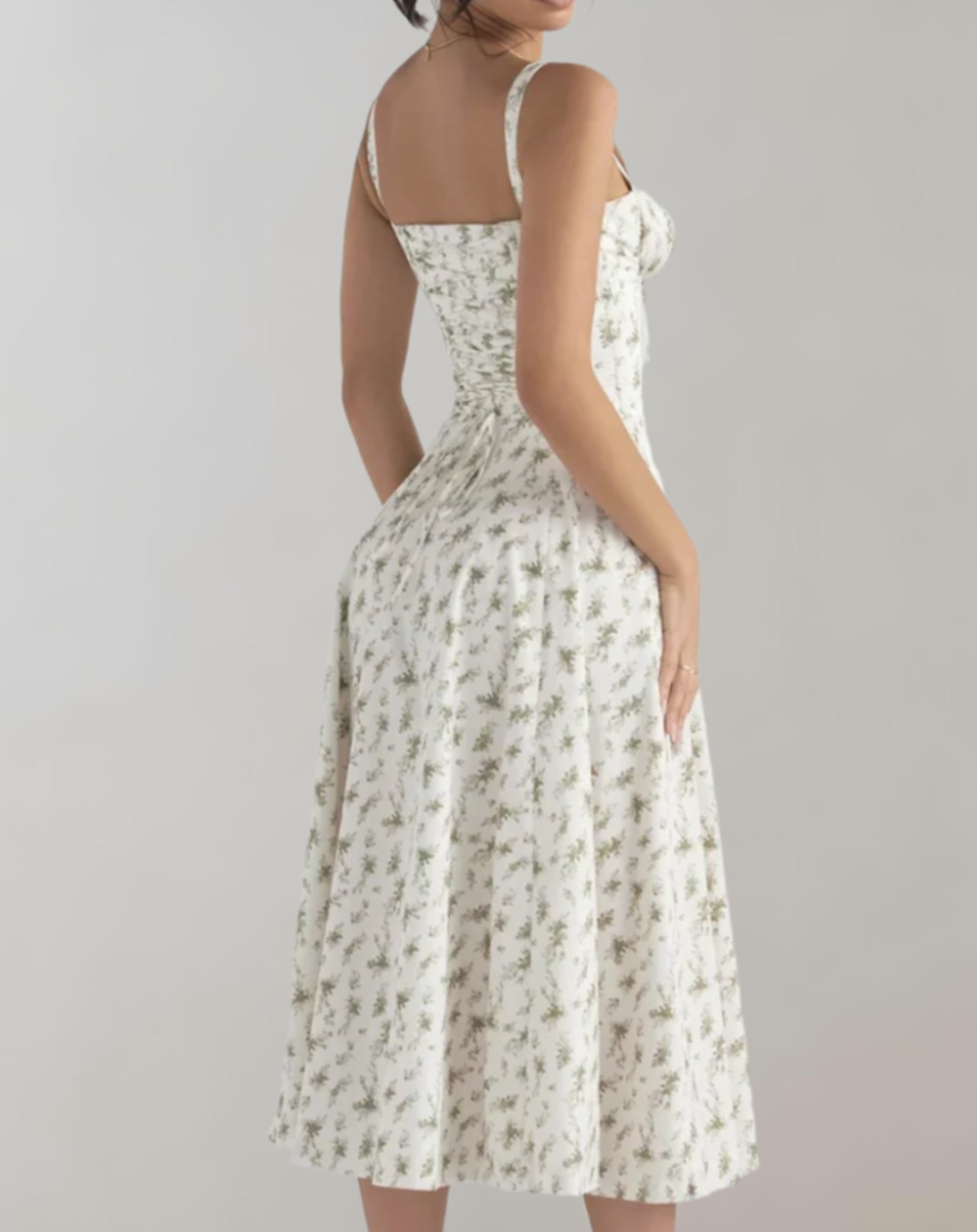 Midi Dress with Corset and Floral Pattern